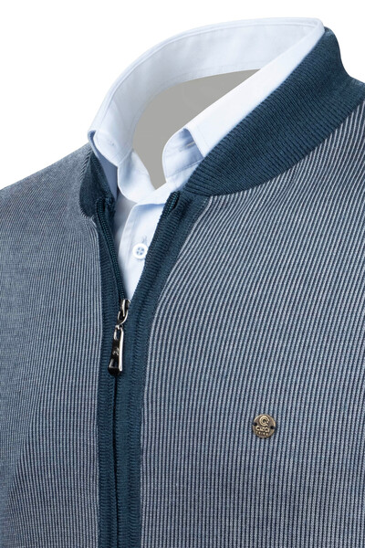 Çizgi Triko Чоловічий трикотажний жилет з кишенями на блискавці, сталевий трикотаж, класичний крій - 5015J