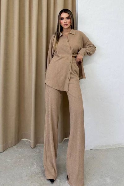Ded COLLECTION Oversize γυναικείο πουκάμισο και ελαστικό παντελόνι μέσης