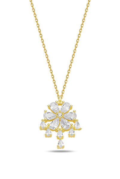 KAR DİAMOND 14 Ayar Altın Zincirli Damla Taşlı Lotus Çiçeği Kolye - Sertifika...