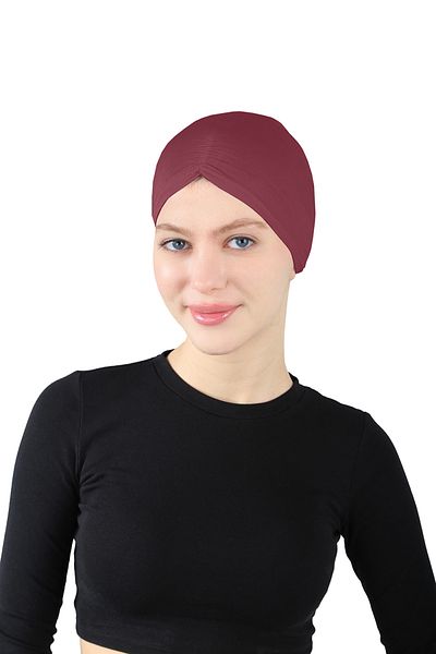 Ecardin Claret Red Pleated Comfortable Snap Bonnet - St 256