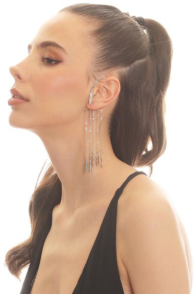 LABALABA Women's Silver Color Lacquer Plated Pendant Leaf Charm Earcuff&Cartilage Earrings