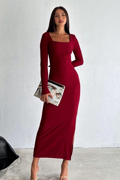 Ded COLLECTION Rochie de damă din țesătură otomană cu mânecă lungă și guler pătrat