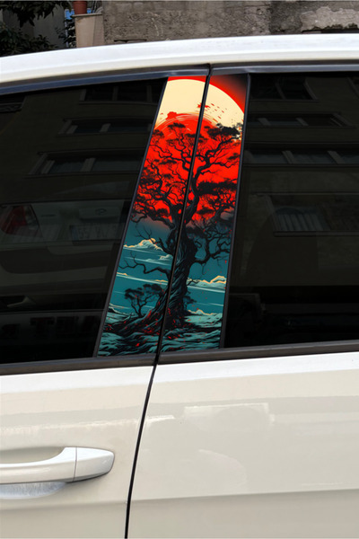 Quart Aksesuar Kızıl Ay Araç Kapı Direk Kaplama Folyosu Desenli Sticker 22x50...