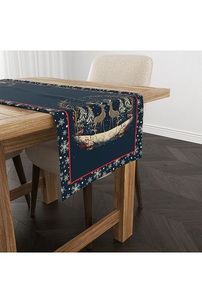 Evmila New Year Christmas Themed Deer 40X140 cm Velvet Runner