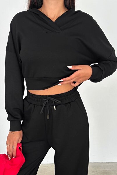 Ded COLLECTION Set de trening pentru damă modal - Set de două crop cu glugă