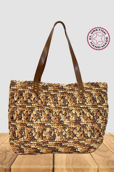 Uretti - Hüsniye 8494 Handmade Raffia Rope Colored Shoulder Bag