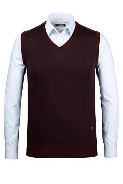 Çizgi Triko Men's V-Neck Striped Knitwear Sweater - Colorful Patterned Winter Steel Knit Classic Fit - 5015H