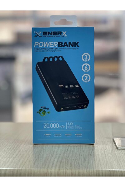 ENERX 20.000 Mah  Powerbank Dahili Kablolu Led Ekranlı Işıklı Micro/type-c/Li...