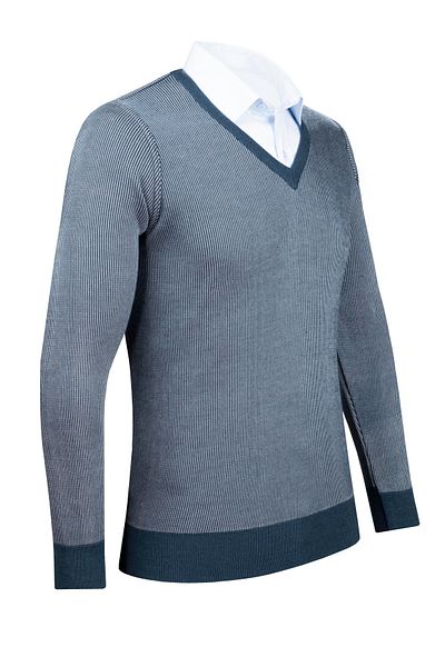 Çizgi Triko Pulover pentru bărbați, cu decolteu în V, cu dungi - mâneci și talie imprimate cu elastic, tricot din oțel, potrivire clasică - 5015D