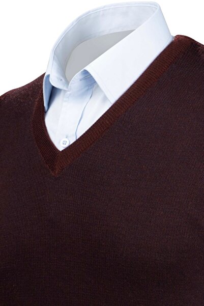 Çizgi Triko Men's V-Neck Striped Knitwear Sweater - Colorful Patterned Winter Steel Knit Classic Fit - 5015H