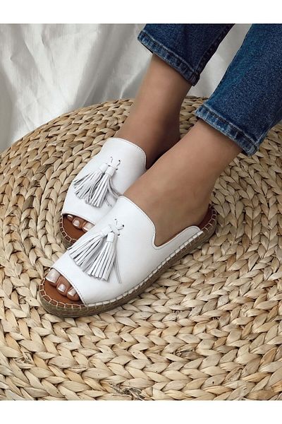 sovrana Real Leather Slippers White