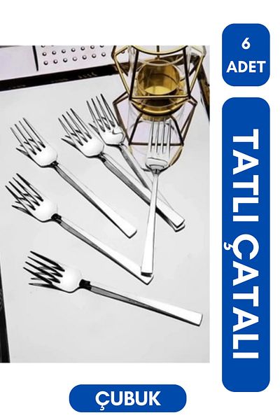 gök 6Pcs Stick Dessert Fork Flat Model (Stainless Steel)