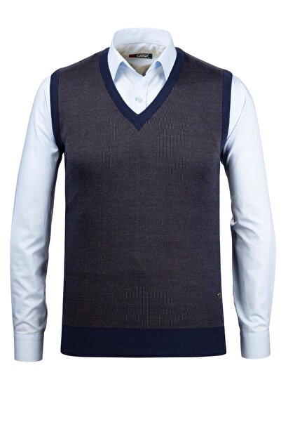 Çizgi Triko Tricotaj pentru bărbați cu decolteu în V Pulover bleumarin cu mod...