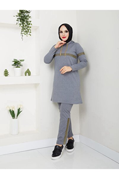 MODAALFABE Glitter Striped Hijab Tracksuit Set