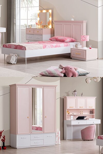 Setay Rosa Genç Odası - 3 Kapılı Dolap, Karyola, Komodin, Masa, Şifonyer