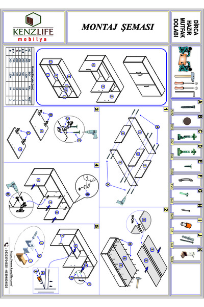 Kenzlife Hazır Mutfak Dirca22 Byz 060*120*22 Mutfak Banyo Dolabı Kapaklı Raflı
