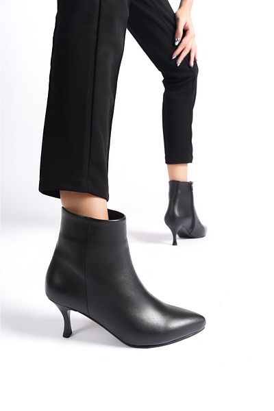 Deripabuc Genuine Leather Black Women's Leather Heeled Boots Dp02-0983