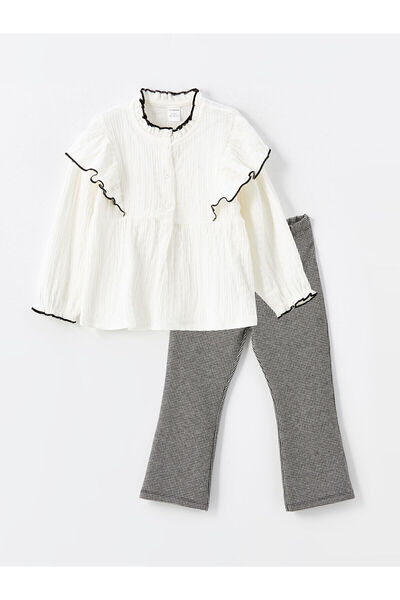 LC Waikiki Lcw Crew Neck Long Sleeve Baby Girl Blouse and Leggings Set of 2