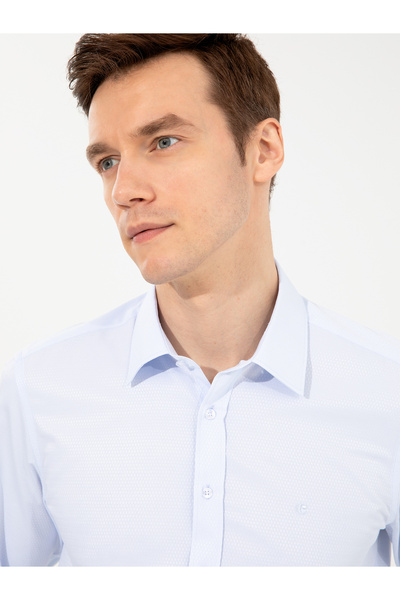 Cacharel Mavi Slim Fit Uzun Kollu Basic Gömlek 50258544-VR036