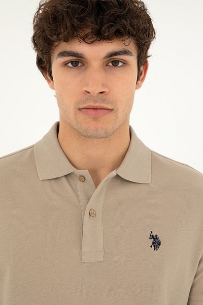 U.S. Polo Assn. Ανδρικό μπλουζάκι με λεπτή εφαρμογή Polo Neck Light Khaki Basic 50279573 -vr183