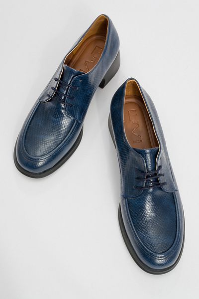 LuviShoes Chi̇es Navy Blue Patterned Lace-Up Women's Loafer Shoes