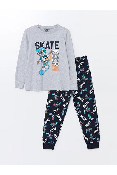 LC Waikiki Lcwk Crew Neck Printed Long Sleeve Boy Pajamas Set