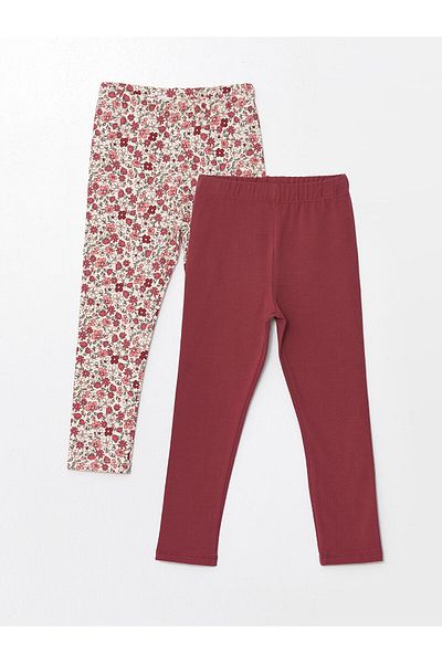 LC Waikiki Lcw Kids Ecru Elastic Waist Floral Girls' Leggings 2-Piece