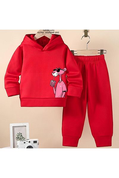 BENROMA Unisex Children's Tracksuit Set - Panther Printed, Glasses, Oversize Fit