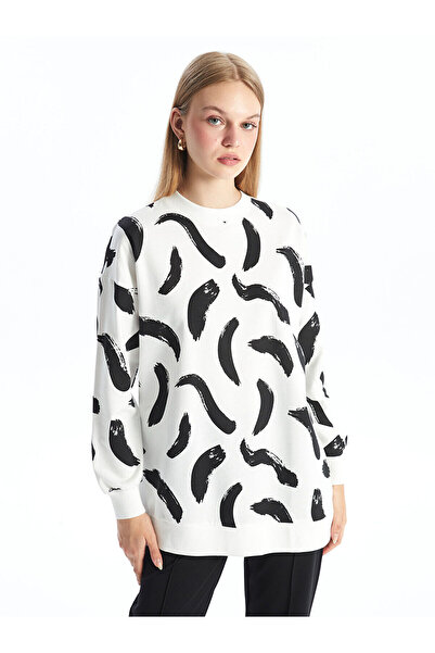 LC Waikiki LW - Bisiklet Yaka Desenli Kadın Sweatshirt Tunik