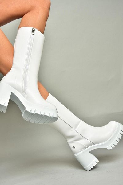 Fox Shoes Λευκό χοντρό τακούνι - Τ 973790109   Γυναικείες Μπότες