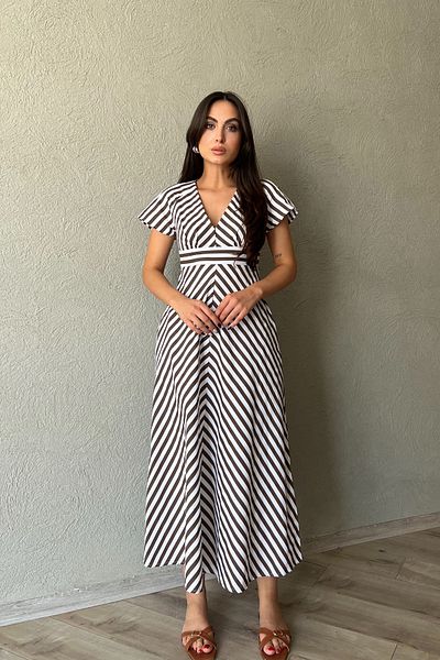 Seda Yalçın Atelier Brown Striped Short Sleeve Dress