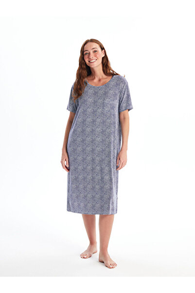 LC Waikiki Purple Crew Neck Patterned Short Sleeve Women's Nightdress