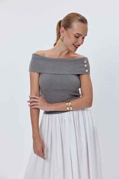 Tuba Butik Μπλούζα με γιακά Madonna Γκρι πλεκτό