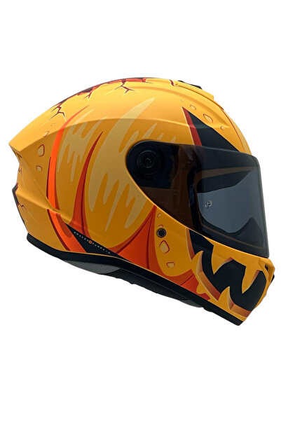 AXXIS DRAKEN S PUMPKİN MAT YELLOW DESENLİ MOTOSİKLET KASKI ÇİFT VİZÖRLÜ