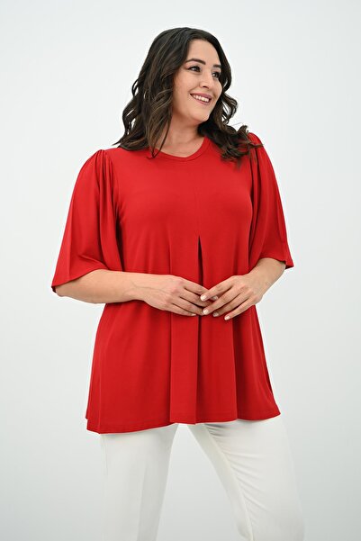 Koza Butik Women's Plus Size Pleated V-Neck Blouse 1847-25