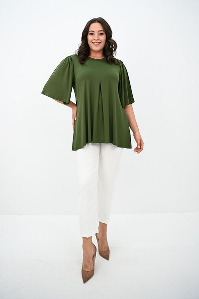 Koza Butik Women's Plus Size Pleated V-Neck Blouse 1847-25