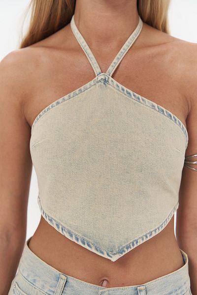 MAİ COLLECTİON Seday Dirty Green Triangle Jeans Crop