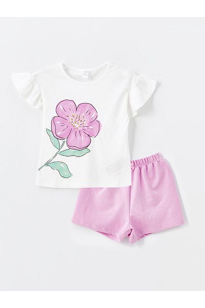 LC Waikiki Crew Neck Short Sleeve Floral Baby Girl T-Shirt and Shorts Set 2-Piece Set