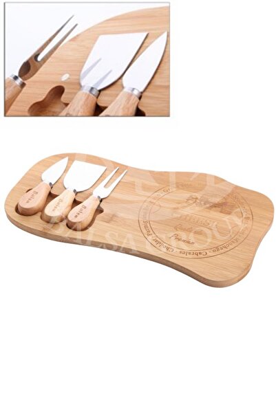 ALBETTO طقم لوح جبنة من الخيزران مقاس 33 سم مكون من 4 قطع - bmb43