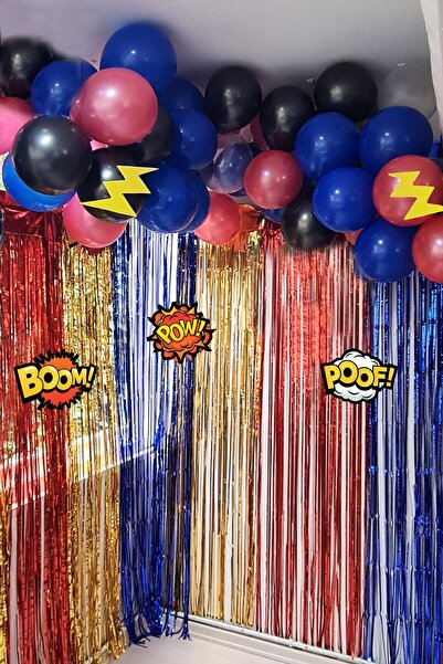 PEKSHOP Süper Kahramanlar Tema Doğum Günü Balon Zinciri Seti Fon Perdeli Doğu...