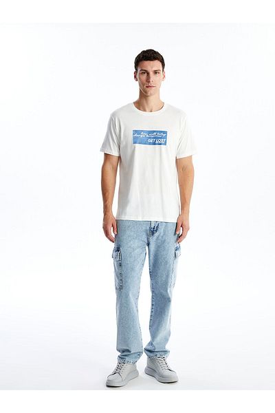 LC Waikiki T-shirt męski LCW z czesanej bawełny – okrągły dekolt, krótki rękaw, z nadrukiem