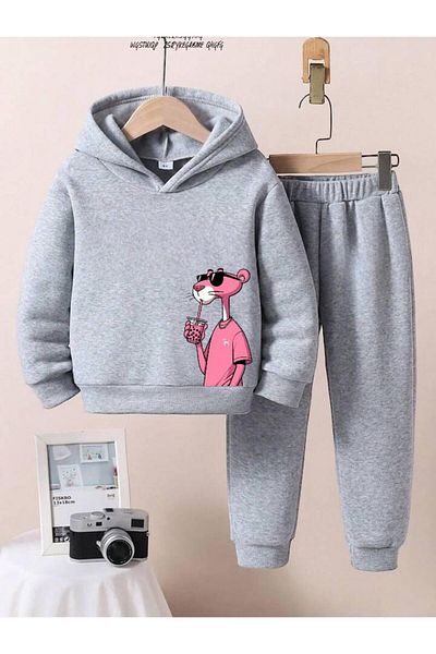 BENROMA Unisex Children's Tracksuit Set - Panther Printed, Glasses, Oversize Fit