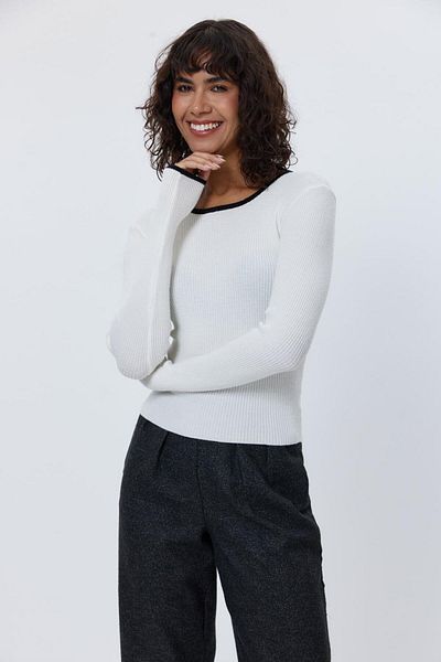 Tuba Butik Crew Neck Basic Ecru Knitwear Blouse
