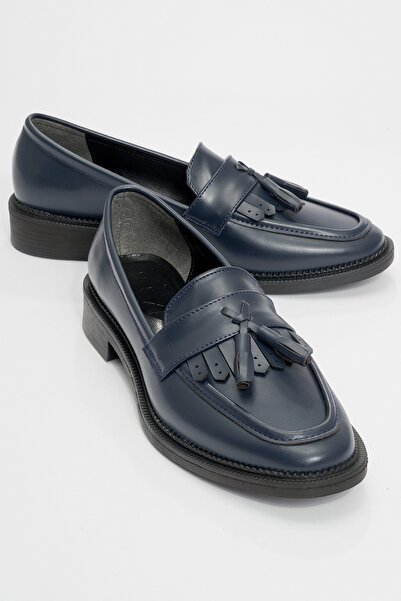 LuviShoes Dámske mokasínové topánky Li̇ly Navy Blue Skin