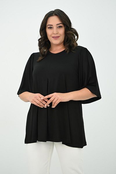 Koza Butik Women's Plus Size Pleated V-Neck Blouse 1847-25