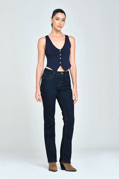 Pantamo Jeans Pantaloni de damă drepti albastru bleumarin