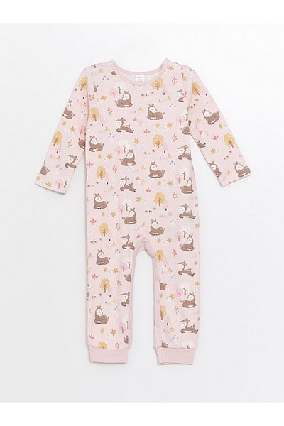LC Waikiki Lcwk Crew Neck Long Sleeve Printed Baby Girl Romper
