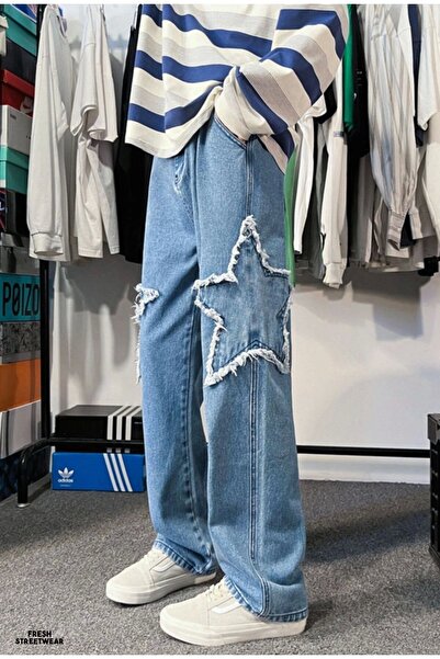 Violon Y2K Light Blue Jeans Star Embossed Unisex Baggy Pants Jeans