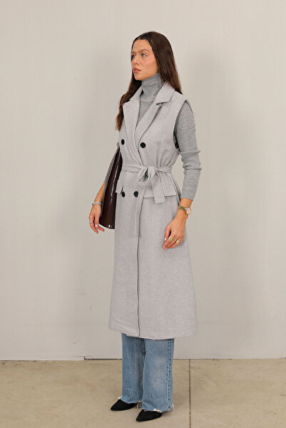 Melike Tatar Gray Stamped Long Vest 32-6410-1