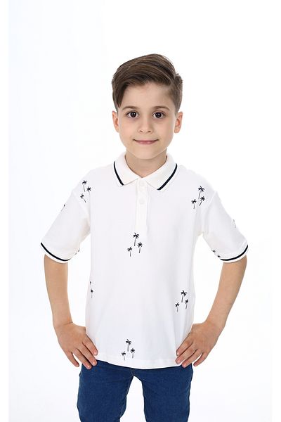 Toontoy Boy's Polo Neck Palm Printed T-Shirt